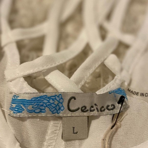 new Cecico Tank boho white Top with embroidery L - Picture 3 of 6